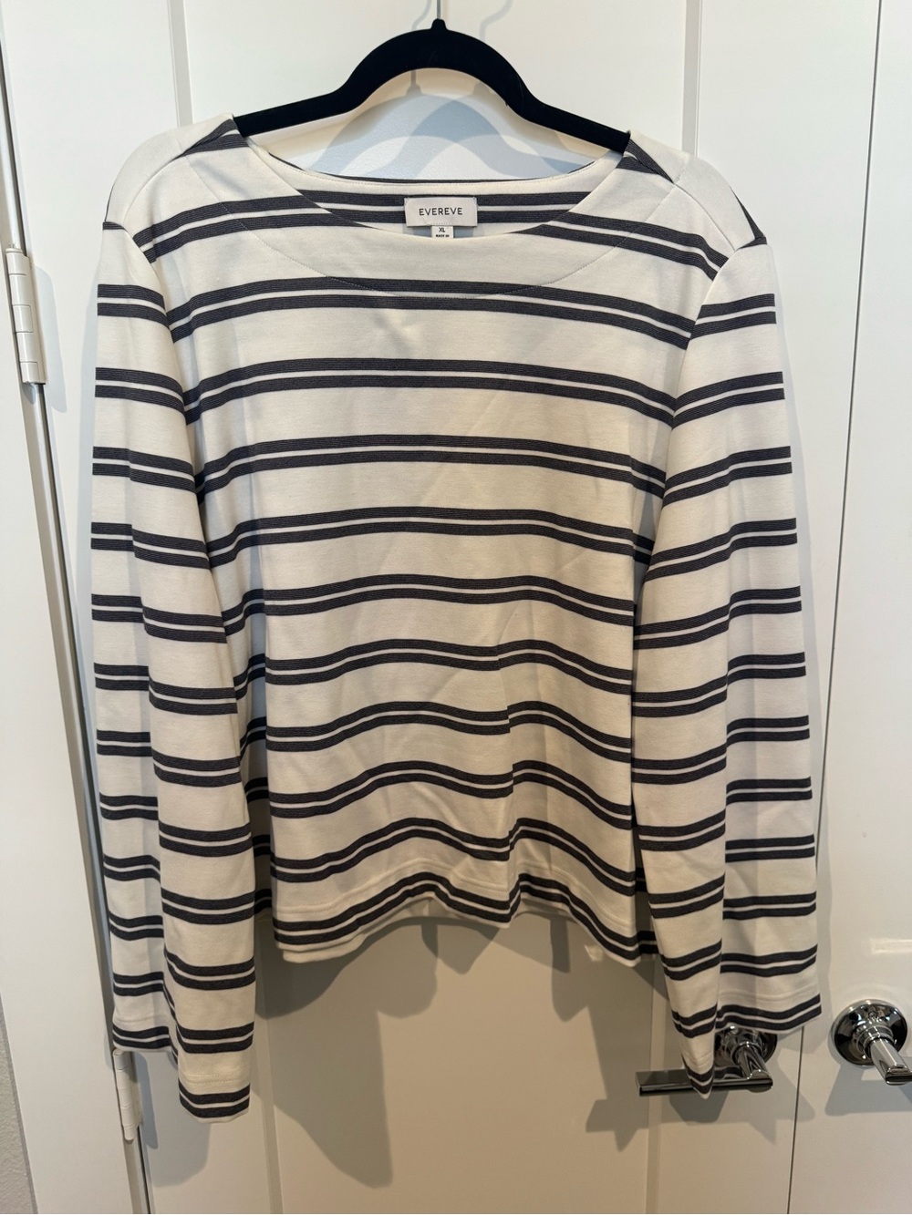 Evereve Navy and White Striped Long Sleeve Top
